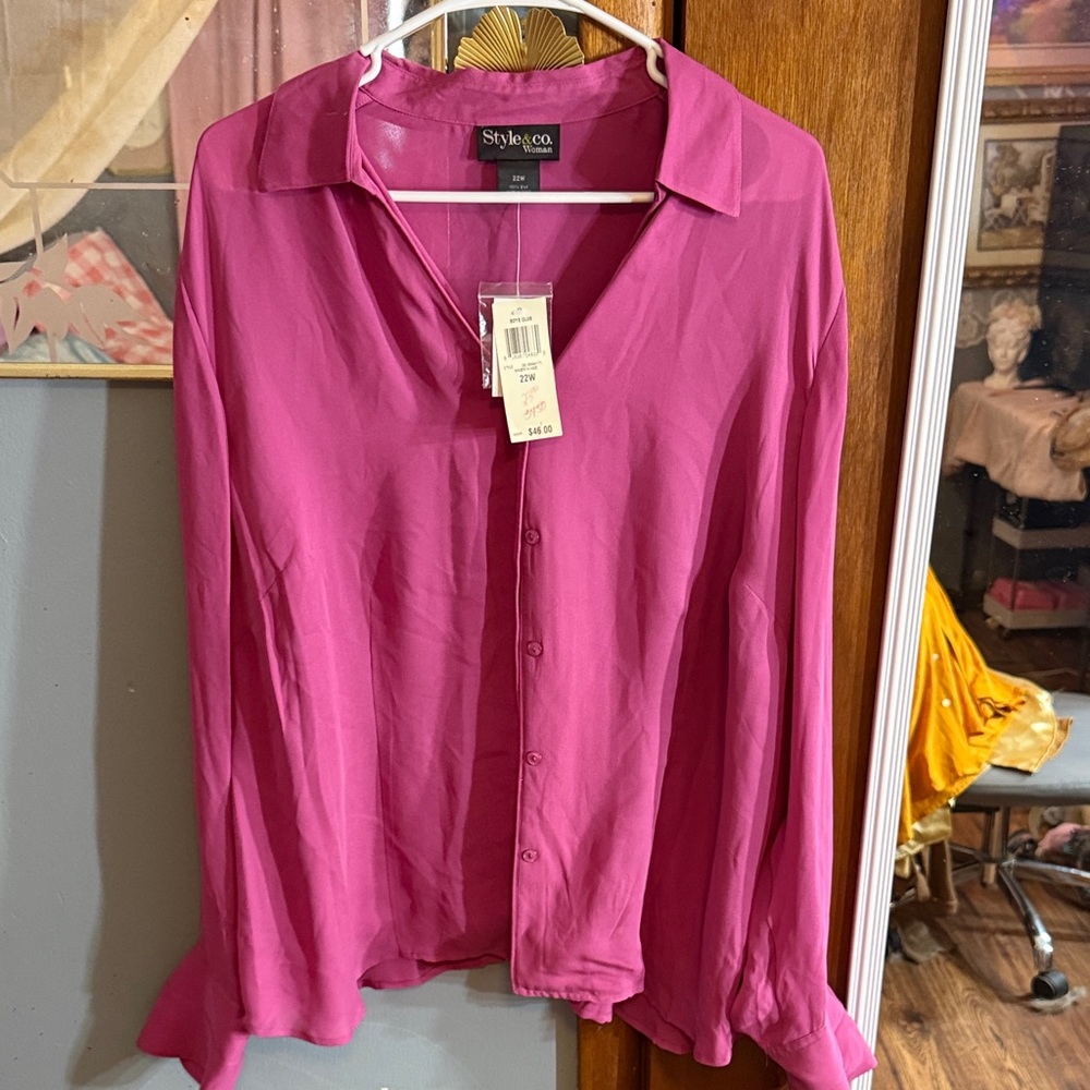 Style & Co. Women's Magenta Long-Sleeve Button-Down Shirt